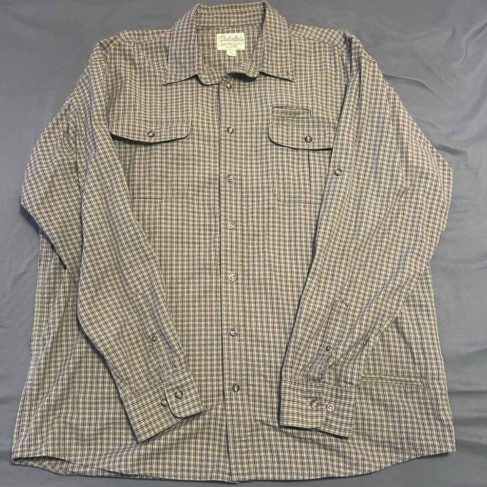 Cabela's Mens XL  Tall Green And Red Plaid Long Sleeve Button Up Shirt Pockets